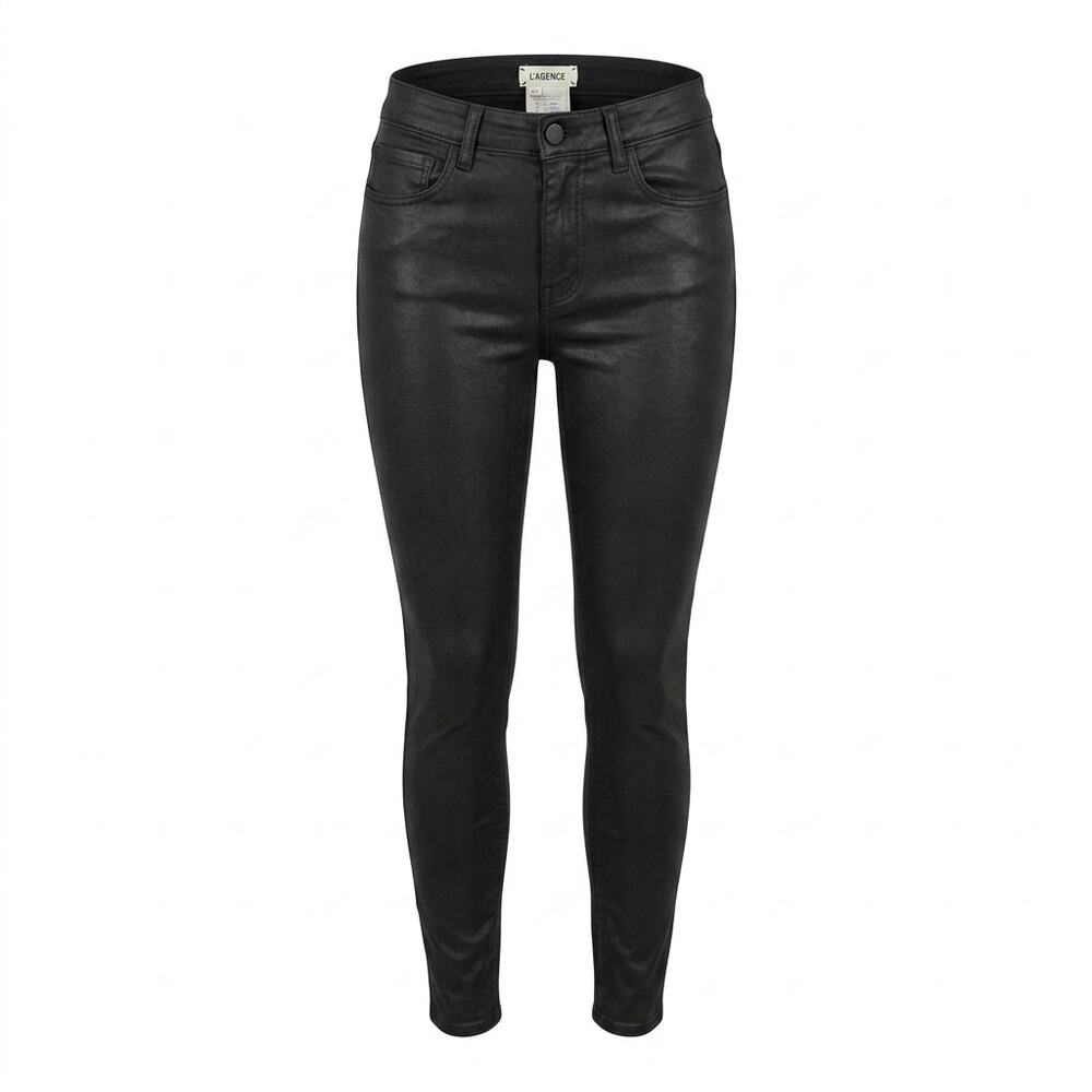 L'Agence Black Coated Waxed Stretch Skinny Pants Women Size 27